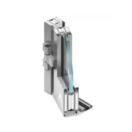 Profielaanzicht van het Aluprof MB-78EI aluminium brandwerende scheidingswandsysteem met deur, EI15 tot EI90, thermisch geïsoleerd en rookdicht