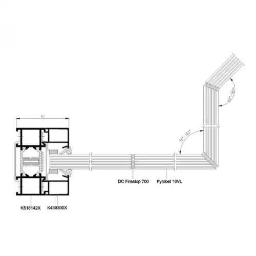 Profielaanzicht van het Aluprof MB-78EI brandwerende aluminium scheidingswandsysteem met deur, EI15 tot EI90, rookdicht en thermisch geïsoleerd