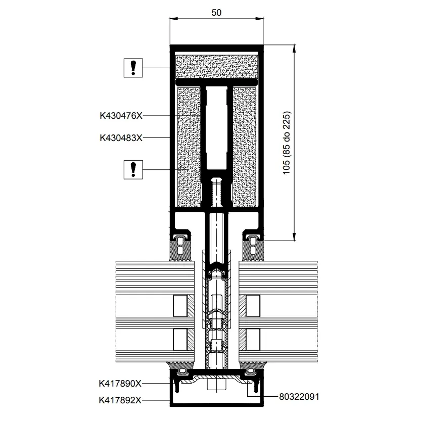 Technische tekening van het Aluprof MB-SR50N EI en MB-SR50N EI EFEKT brandwerende gevelsysteem, EI30 en EI60-geclassificeerd volgens EN 13501-2