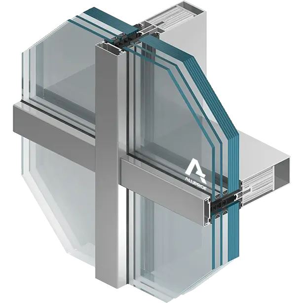 Profielaanzicht van het Aluprof MB-SR50N EI en MB-SR50N EI EFEKT aluminium brandwerende gevelsysteem met EI30 en EI60-classificatie volgens EN 13501-2